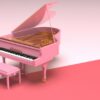 ピンクのグランドピアノ　ソフトピンク背景