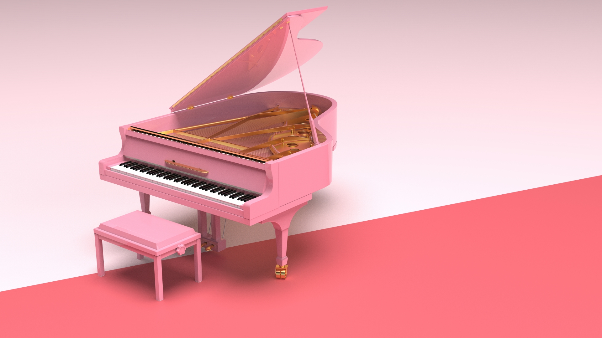 ピンクのグランドピアノ　ソフトピンク背景